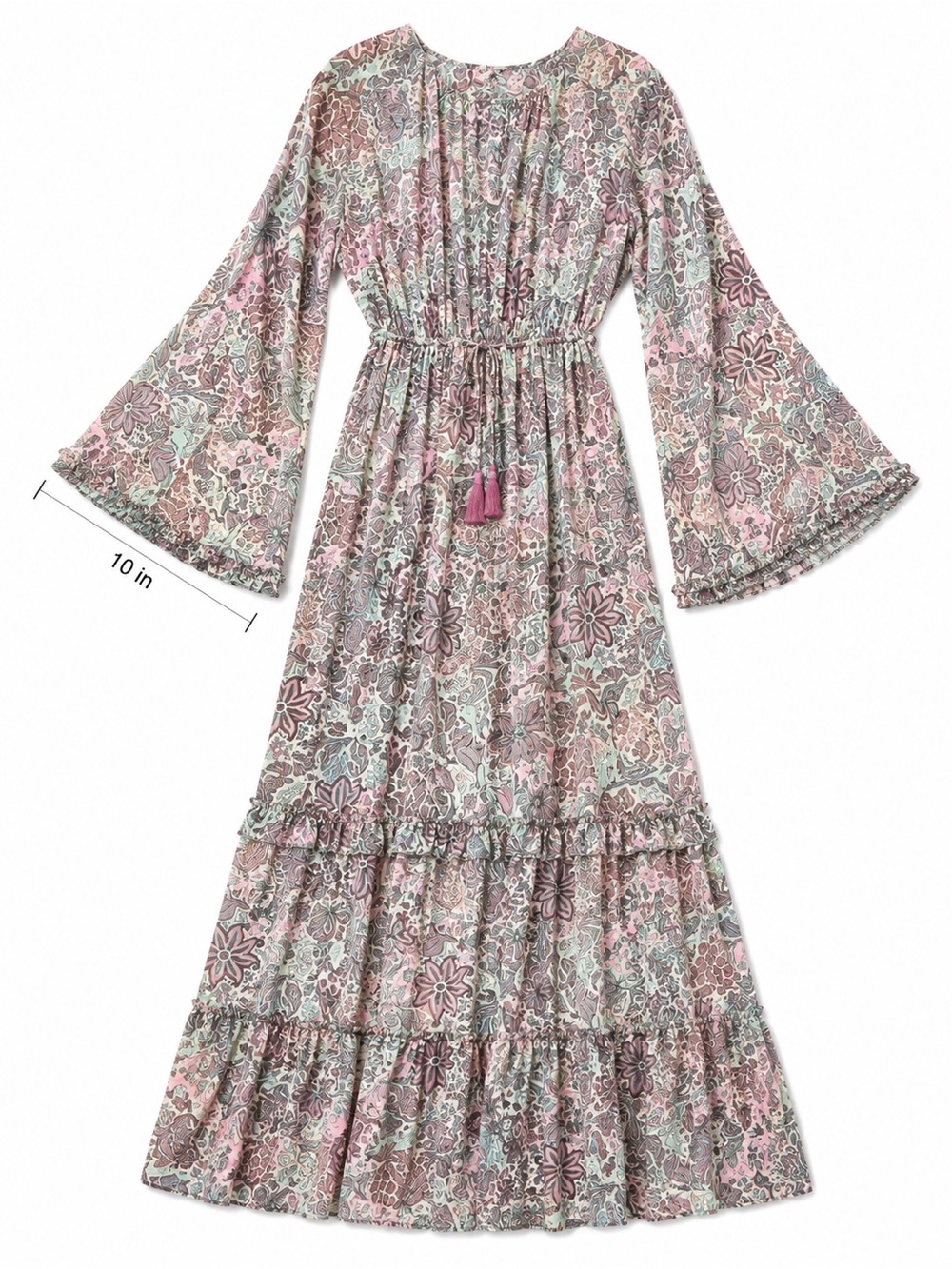 Karma Highway Gypsy Hi-Lo Boho Maxi Dress NWT One Size Pink Floral Tassel